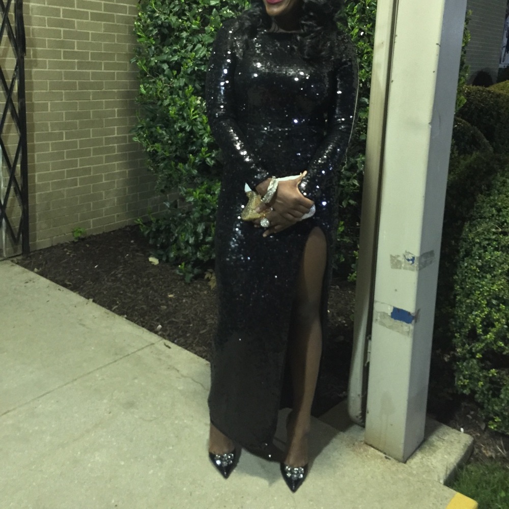 ASOS black sequined evening dress